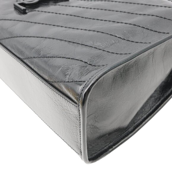 Yves Saint Laurent  Niki Medium Crinkled Leather Shopping Tote Bag Black - Picture 7 of 12